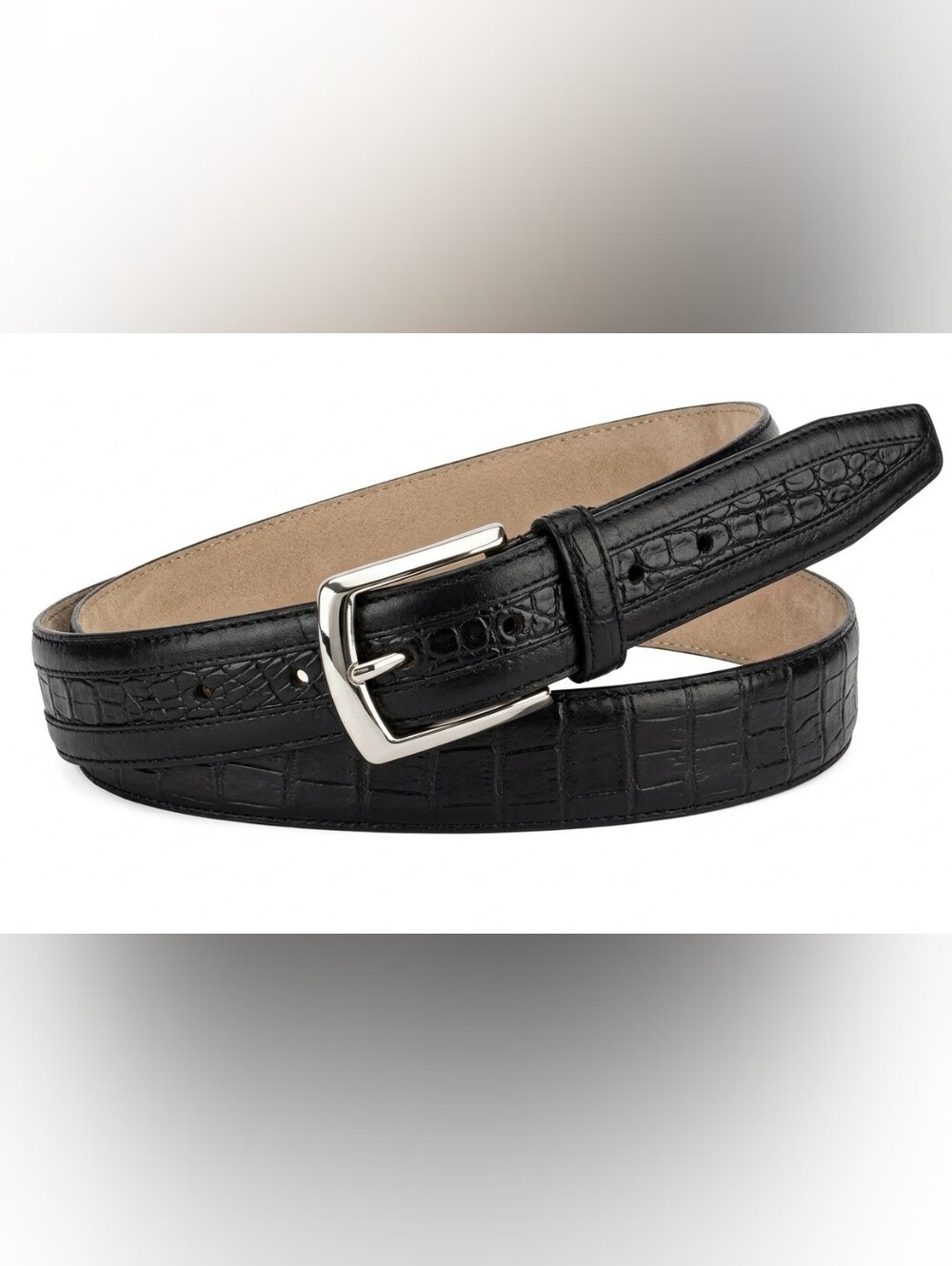Brioni Black Genuine Alligator Belt with Silver Buckle